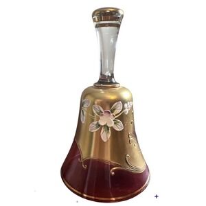 Bohemia Crystal Glass‎ Bell Czech Hand Painted Gold Enamel Floral